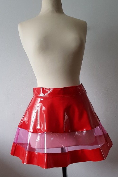 Lack Falten-Mini-Rock mit PVC,rot